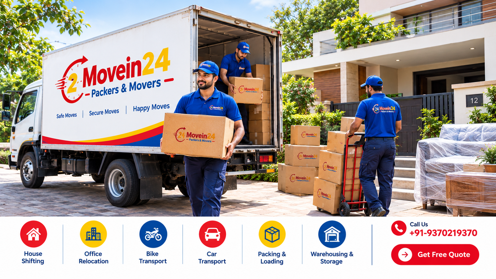 Movein24 packers and movers team loading household furniture in Pune
